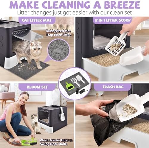 Covered Cat Litter Box, Extra Large Drawer Design with Dual Entry, Purple - Image 6