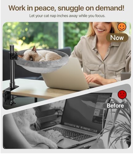 Cat Desk Bed, Cat Hammock for Home Office, 360°Rotating & Adjustable Shelf, Removable Comfortable Soft Pet Nest Bed, Modern Unique Kitten Furniture Attachment for Game Tables, Grey - Image 5