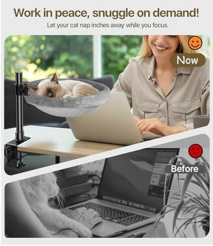 Cat Desk Bed, Cat Hammock for Home Office, 360°Rotating & Adjustable Shelf, Removable Comfortable Soft Pet Nest Bed, Modern Unique Kitten Furniture Attachment for Game Tables, Grey - Image 5