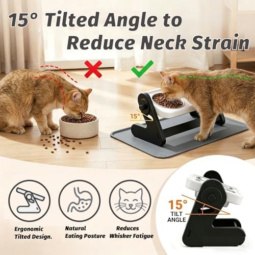 Elevated Cat Bowls with Food Mat, Light Grey - Image 3