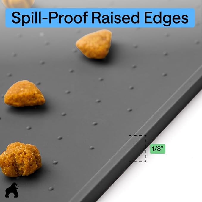 GORILLA GRIP 100% Waterproof Raised Edge BPA Free Silicone Pet Feeding Mat, Dog Cat Food Mats Contain Spills Protects Floors, Placemats for Cats and Dogs Water Bowl, Pets Accessories 23x15 Charcoal