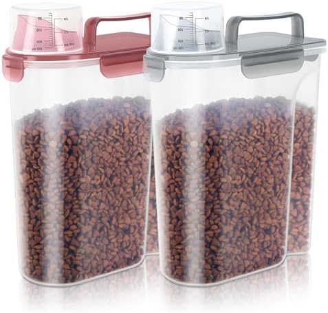 LEAWALK 5Lbs/6Qt Airtight Pet Storage Container For Cat Dog Bird Food and Keep Fresh, Translucent Body, Upgraded Large Nozzle for Easy Pouring With Handle Design Easy to Carry When Going 2pack by LEAWALK
