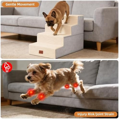 Dog Stairs for Small Dogs, 18" H, 4-Step Pet Steps for Bed Couch Sofa and Chair, Non-Slip Balanced Pet Ramp for Injured & Senior Pets with Washable Cover and Durable High Density Foam,Beige - Image 4
