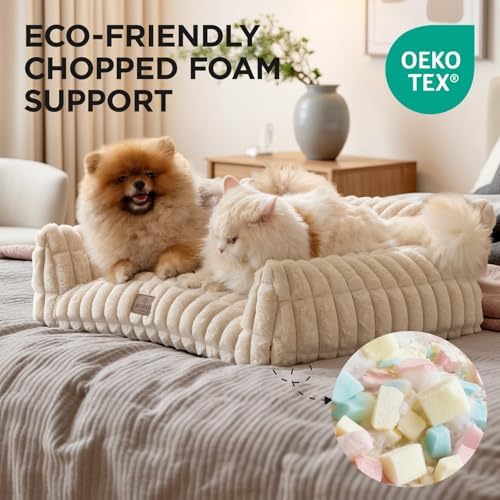 Joydeco Cat Couch for Pets, 24 inch Plush Pet Sofa, Cat Bed for Indoor Cats with Removable Washable Cover, Supportive Pet Sofa, Cream - Image 3