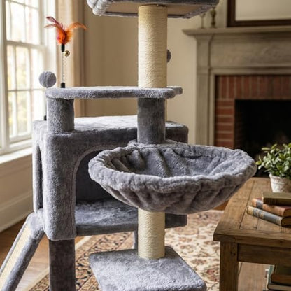 AIWIKIDE Cat Tree Has Scratching Toy with A Ball Activity Centre Cat Tower Furniture Jute-Covered Scratching Posts (Grey, 36.6'') - Image 5