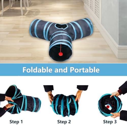 Cat Tunnel Tube Toys, 3 Ways Tunnels for Indoor Cats with Play Ball - Image 2