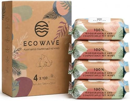 Eco Wave Dog & Cat Grooming Wipes, Unscented, Hypoallergenic, Compostable by ECOWAVE