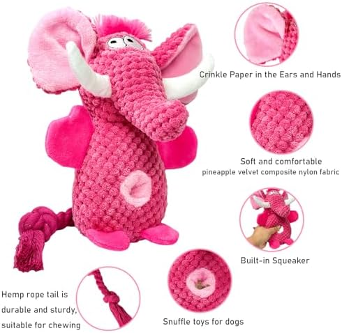 Cute Plush Elephant Dog Toy with Squeaky Sound & Crinkle Paper - Perfect for Small, Medium & Large Dogs (Pink) - Image 2