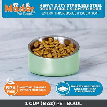 Master Pet Supply Stainless Steel Slanted Dog Cat Food Bowl 8 oz Pistachio - Image 3