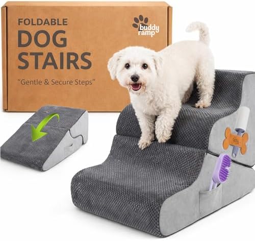 Dog Stairs for Bed & Couch – 2-in-1 Foldable Dog Stairs and Ramp by BuddyRamp