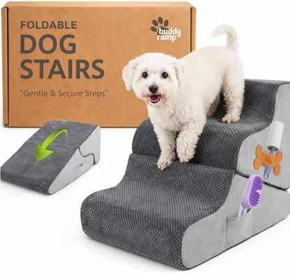 Dog Stairs for Bed & Couch – 2-in-1 Foldable Dog Stairs and Ramp by BuddyRamp