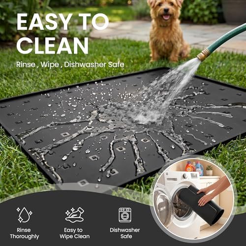 Silicone Pet Feeding Mat, 26x18 Inch Waterproof Dog Bowl Mat – Non-Slip, Machine Washable, Thin 0.23 Inch Edge for Messy Eaters, Protects Hardwood & Tile Floors, Black - Image 3