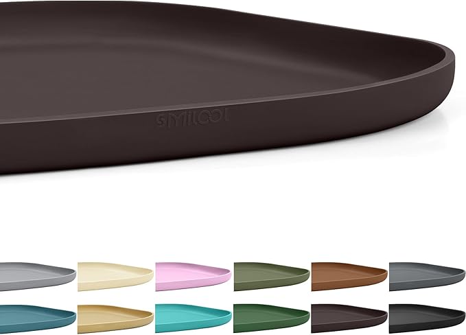 Small Silicone Pet Food Mat with Raised Edge for Food and Water Bowl, Square Dog Feeding Mats, Cat Food Trays for Floor Waterproof, Rubber Tray for Dogs and Cats, 12 x 12 x 0.7 Dark Brown