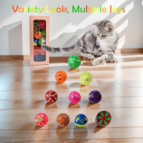 Cat Jingle Balls Toys 20Pcs 10 Styles 1.5" Plastic with Bells - Indoor Kitten Rattle Toy, Gift Box for Safe Play, Training & Interactive Fun - Image 5