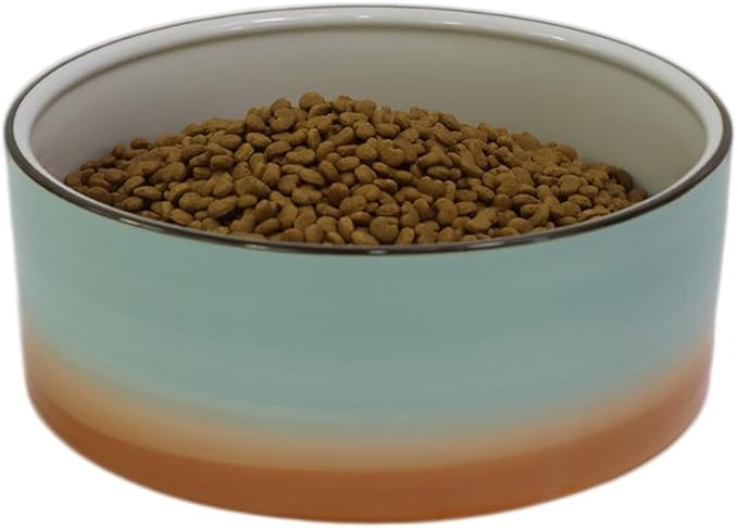 8'' Ceramic Dog Bowl - Green and Orange Classic Dogs Food & Water Bowl for Medium and Large Pet Breeds, Heavy-Duty Non-Slip Dog Dish, Porcelain Pet Bowl, Dishwasher & Microwave Safe, 7 Cups