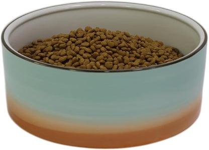 8'' Ceramic Dog Bowl - Green and Orange Classic Dogs Food & Water Bowl for Medium and Large Pet Breeds, Heavy-Duty Non-Slip Dog Dish, Porcelain Pet Bowl, Dishwasher & Microwave Safe, 7 Cups
