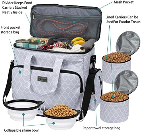 BAGLHER Dog Travel Bag, Pet Travel Bag (ALL Pet Travel Supplies), With 2 Pet Food Containers and 2 Collapsible Silicone Bowls; Essential Kits for Pet Travel DLwhite - Image 5