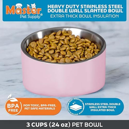 Master Pet Supply Stainless Steel Slanted Dog Cat Food Bowl 24 oz Rose - Image 3