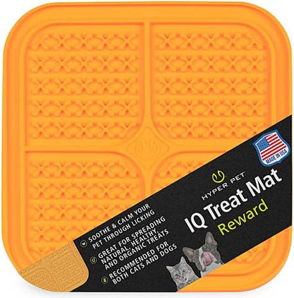 Hyper Pet IQ Treat Dog Slow Feeder & Cat Slow Feeder Used for Eating of Meals or Treats for Better Digestion (Enrichment lick mat Made in the USA - Large Orange Lick Pad Easy to Clean) by HyperPet