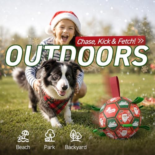 QDAN Christmas Dog Balls with Straps, Soccer Ball for Dogs for Small Medium Pet, Interactive Rope Toys, Puppy Birthday Gifts (6 Inch) - Image 4