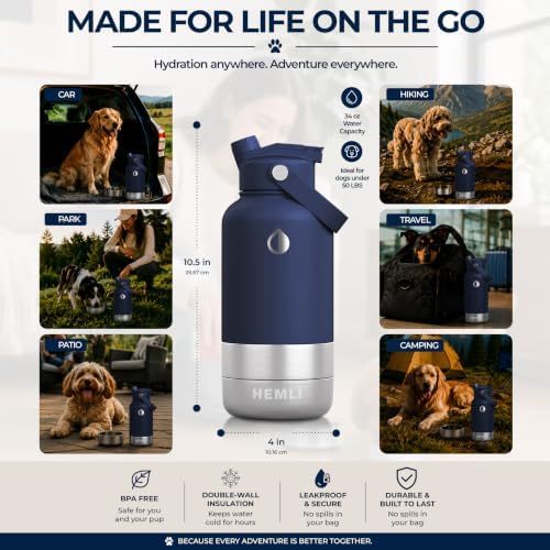 32 oz. Dog Water Bottle, Insulated Dog Travel Water Bottle, Stainless Steel Pet Water Bottle Dispenser Portable Food and Water Bowl for Dogs for Walking Dog Canteen Travel Kit - Image 7