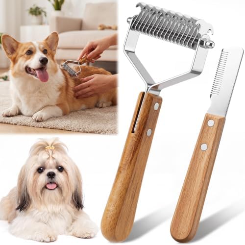 2 Pcs Pet Grooming Combo Deshedding Brush and Stripping Knife by Ferrochef