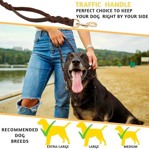 ADITYNA Leather Dog Leash with Traffic Handle, 6ft, Medium & Large Dogs - Image 6
