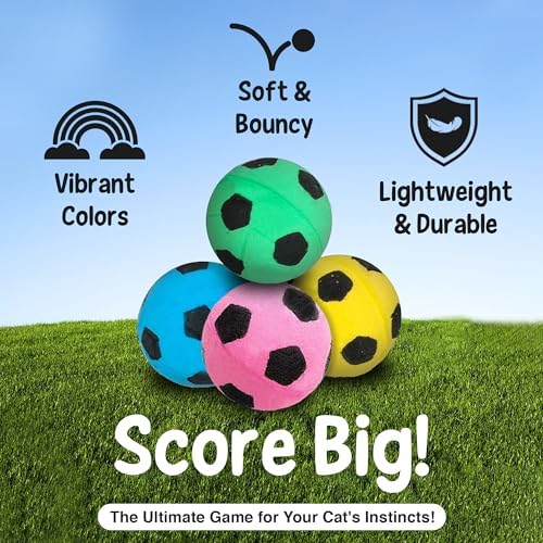 Vila Cat Soccer Balls, Feline Entertainment and Enrichment, Physical, and Mental Workout, Kitty’s Silent Companion, Foam Sponge, Pink, Yellow, Green, Blue, 1.5” -2” (Diameter), 12 Pcs per Pack  - Image 3