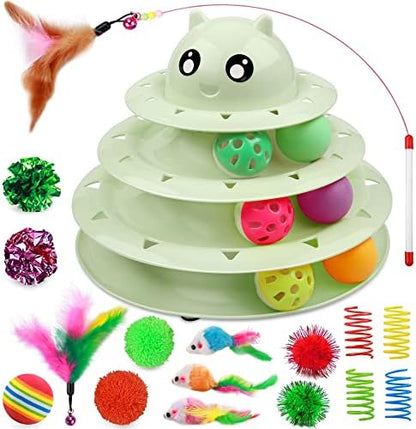 UPSKY 20 PCS Cat Toys Set with Teaser, Mice, Spring, and Various Ball Toys by UPSKY