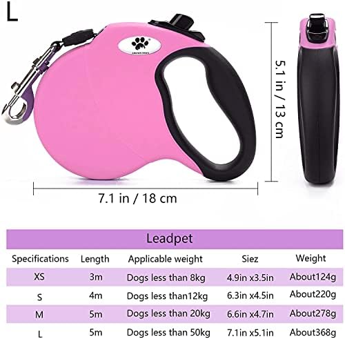 16 ft Retractable Dog Leash for Large Dogs up to 110 lbs,Tangle-Free Nylon Tape,Pink L - Image 4