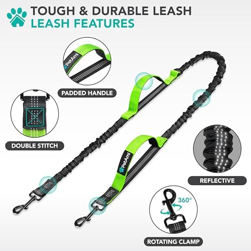 PetAmi Hands Free Dog Leash with Padded Lumbar Waist Belt, Shock Absorbing Bungee, Quick Release Buckle, Dual Handle, Running Jogging Walking Leash for Medium Large Dogs Up to 125 lbs, Purple - Image 3