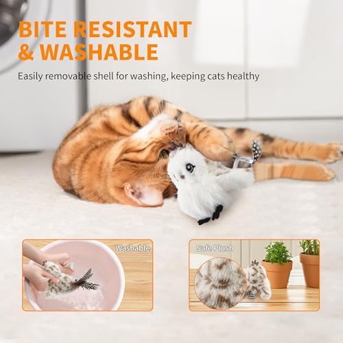 Gigwi Flapping Bird Cat Toys Lifelike Sandpiper Chirp Tweet Interactive Cat Toy, Rechargeable Motion Activated Cat Toys For Bored Indoor Adult Cats, Electronic Automatic Cat Toy With Catnip (prince) - Image 4
