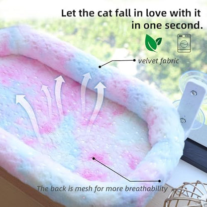 Cat Window Perch, Sturdy Cat Hammock with Strong Suction Cups for Large Heavy Cats, Gradient Color Shiny Fabic with Cushioned Border, Cute Window Bed Seat for Cats Inside with Movable Toy Hooks (XL) - Image 3