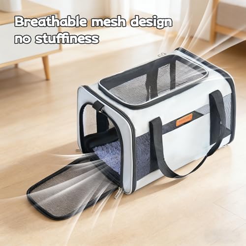 YUNIQUE Soft-Sided Cat & Dog Carrier for Pets Up to 15 Lbs, Airline Approved Collapsible Travel Puppy Carrier with Lightweight Fabric Design (lightgrey) - Image 3