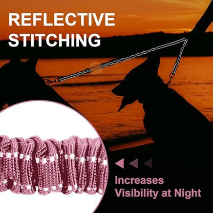 MingXpet 2 Dog Leash, Dog Leash for 2 Dogs, 360° Swivel No Tangle Double Walking Training Leashes for Large Dogs that Pull, Comfortable Shock Absorbing Reflective Bungee, Pink - Image 5