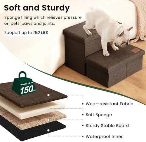 Love's cabin Dog Stairs for High Bed, Foldable Pet Stairs for Small Medium or Large Dogs Puppy with Storage for Bed or Couch, Cat Dog Steps Ramp with Zip up to 200 lbs, Coffee, 2 Steps - Image 4