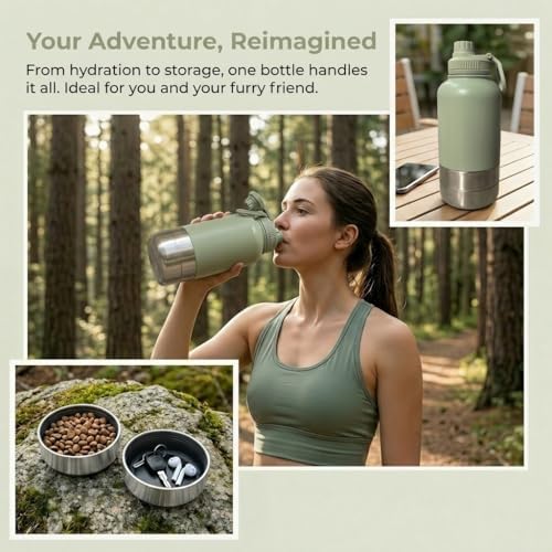 RYNVALE 32oz Insulated Stainless Steel Pet Water Bottle with Dog Bowl - Image 6