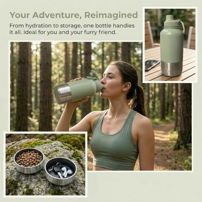 RYNVALE 32oz Insulated Stainless Steel Pet Water Bottle with Dog Bowl - Image 6
