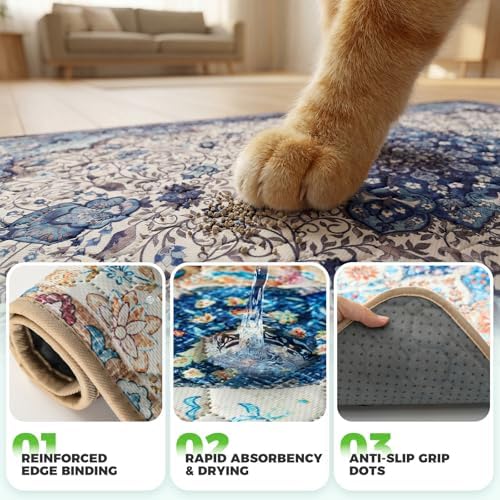 Hompet Cat Litter Mat 2 Pack, 24x60 Large Machine Washable Trapping Mats for Cats, Super Absorbent & Urine-Proof Cat Litter Box Mat for Floor, Waterproof & Non Slip Kitty Litter Rug - Image 5