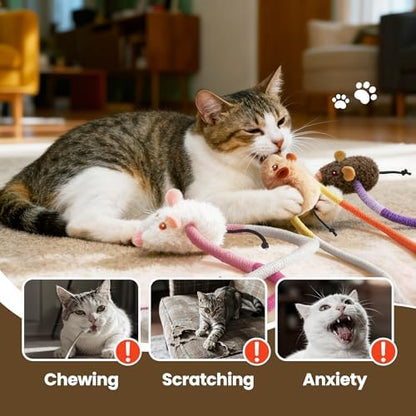 Cat Chew Ropes with Catnip Mouse, 3Pcs Cat Chew Toys for Large Cats Enrichment, 3-in-1 Catnip Toys Mouse & Strong Braided Ropes & Gall Fruits, Cats Teething Toys - Image 5