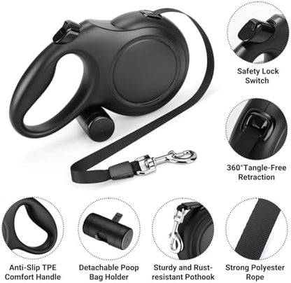Segarty 26 Ft Walking Lead with Poop Bag Holder for Dogs 66 lbs - 110 lbs, 360°Tangle-Free Leash with Anti-Slip Handle & One-Handed Brake Pause Lock, 8m Retractable Leash for Dog Pets Outside Activity - Image 3