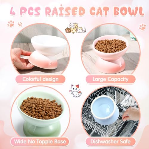 Hushee 4 Pcs Ceramic Raised Cat Food Bowls Elevated Tilted Dish Anti Vomiting Food or Water Bowls Pet Supplies - Image 4