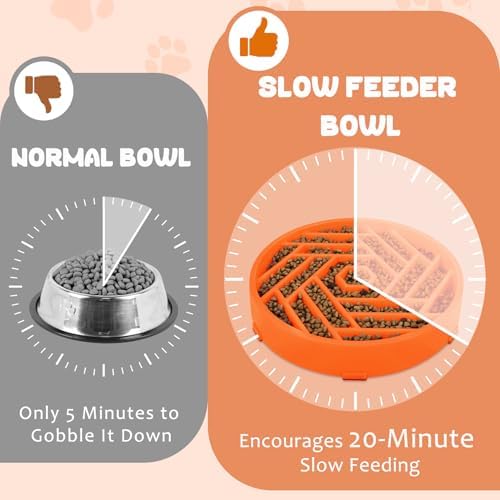 WHIPPY Slow Feeder Dog Bowl, Puzzle Maze Design to Slow Down Eating, 3-Cup Capacity, Anti-Gulping Food Bowl for Medium & Large Dogs,Orange - Image 4
