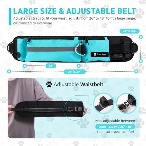Waist Leash for Double Dog Walking 2 Medium and Large Dogs; Shock-Absorbing, No Pull, No Tangle, Heavy Duty, Hands-Free Double Bungee 2 Dog Leash; Hiking, Walking, Running Gear with Multiple Pockets - Image 6