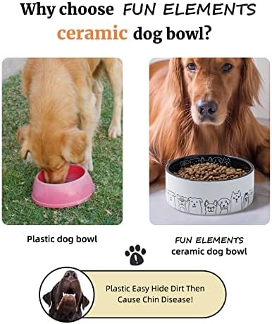 Fun Elements Ceramic Dog Bowls - Large, Non-Slip, 64 Fl Oz, Black with Adorable Dog Patterns (Large, Black) - Image 4