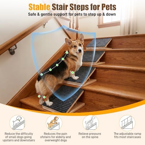 Dog Ramp for Stairs 4 Pack, Adjustable Non-Slip Wooden Stair Wedges - Image 2