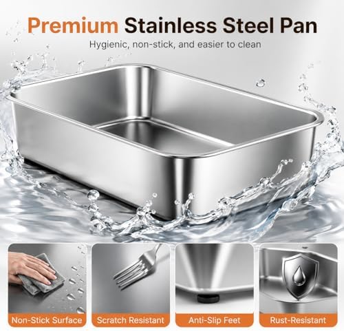 OROLEY XXXL Stainless Steel Cat Litter Box with Lid, Extra Large Enclosed Metal Litter Box for Big Cats, High Sides Prevent Leaks & Odors, Non-Stick Easy Clean, Includes Scoop & Step - Image 6