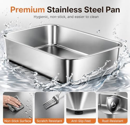 OROLEY XXXL Stainless Steel Cat Litter Box with Lid, Extra Large Enclosed Metal Litter Box for Big Cats, High Sides Prevent Leaks & Odors, Non-Stick Easy Clean, Includes Scoop & Step - Image 6