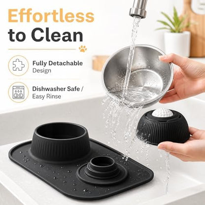2-in-1 Dog Licking Bowl with Rolling Ball, Stainless Steel Dog Bowls & No-Spill Silicone Lick Mat for Dogs, Wet Dry Separation Dog Slow Feeder Puzzle Licking Toy for Dogs and Cats - Image 7
