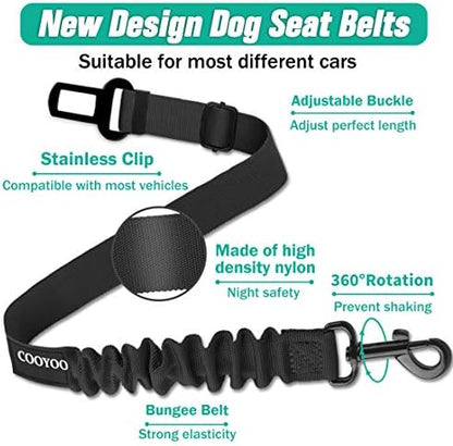COOYOO Dog Seat Belt, Durability Retractable Dog Car Harness Adjustable Dog Seat Belt for Vehicle Nylon Pet Safety Seat Belts Heavy Duty & Elastic (1 Pack Black) - Image 2
